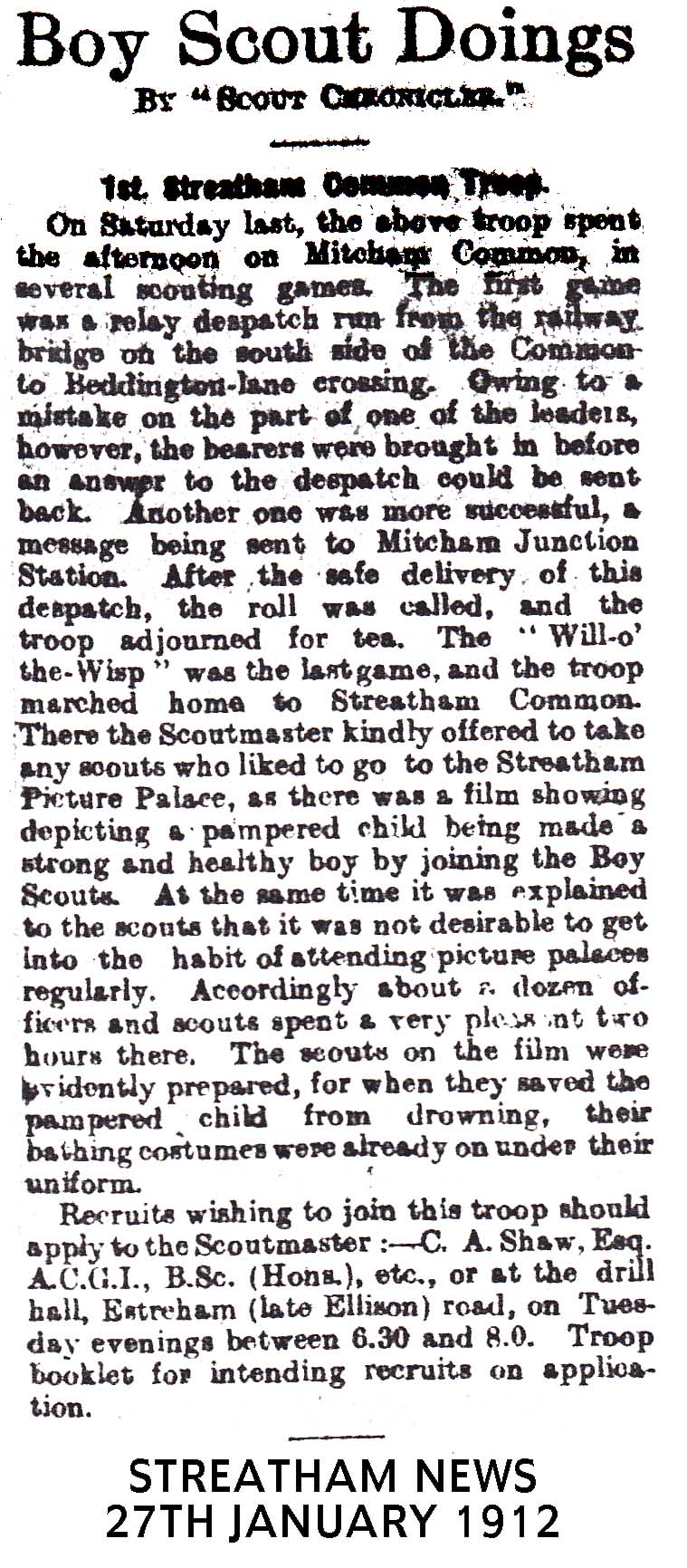 Streatham News, January 27, 1912